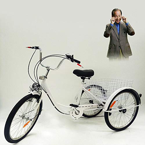 MINUS ONE Dreirad Für Erwachsene Erwachsenen Dreirad Fahrrad Mit 3 Rädern Seniorenrad Lastenfahrrad 24" 6-Gang-Schaltung Shimano mit Licht (Weiß mit Licht) von MINUS ONE