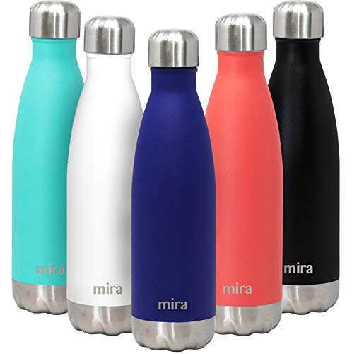 Mira Vakuum-isolierte Wasserflasche aus Edelstahl, auslaufsicher, doppelwandig, hält Getränke kalt für 24 Stunden und warm für 12 Stunden 17 Ounce Massiv, mattes Dunkelblau von MIRA