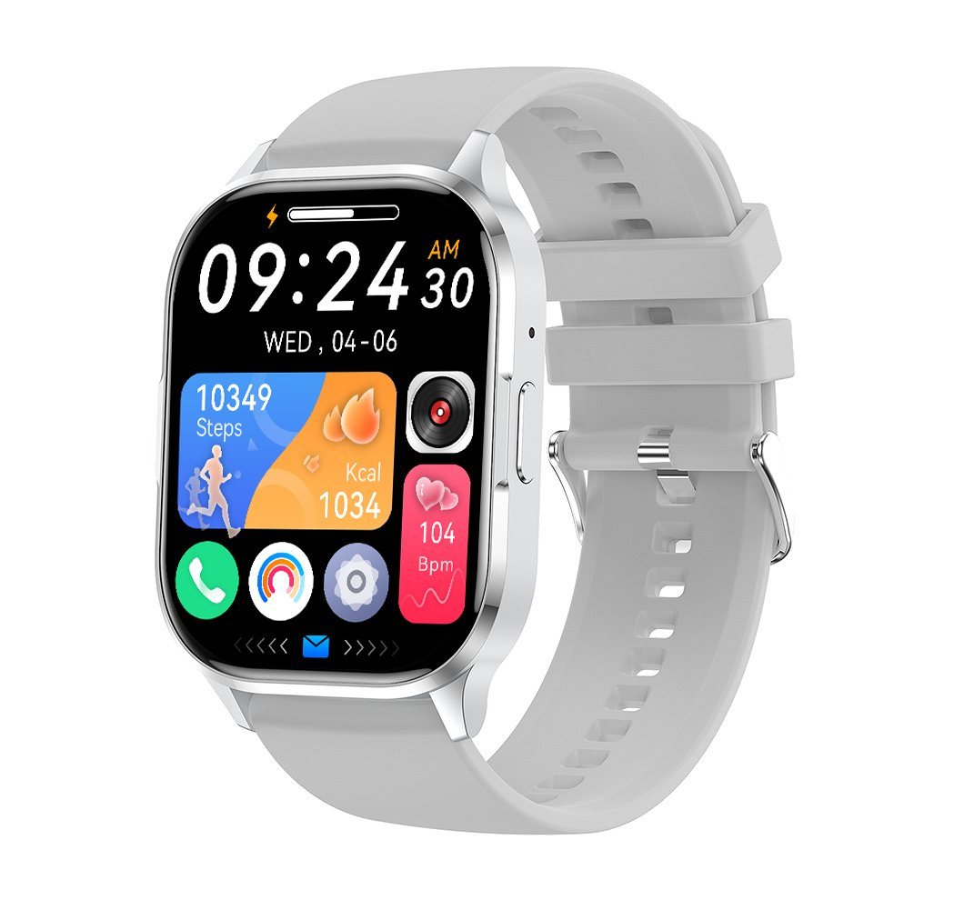 MIRUX Watch 48mm Aktivitätstracker BT-Anruf NFC Sport Fitness Silber Smartwatch von MIRUX