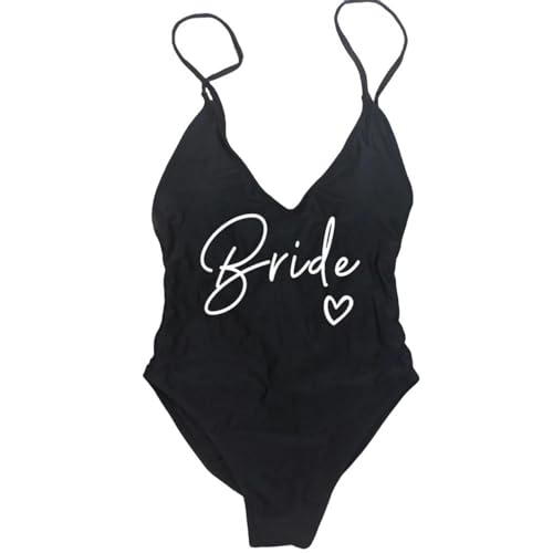 MITALITY Badeanzug Braut Badebekleidung Frauen Strandbekleidung Junggeselle Party Plus Größe Badeanzug Badeanzüge-schwarz-braut-4-l von MITALITY