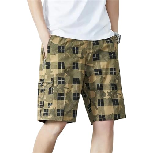 MITALITY Kurze Hosen Outdoor Casual Shorts Für Männer Plaidlarge Tasche Fünf-Punkte-Strandhosen Freizeitshorts Für Männer-Gelb-3Xl von MITALITY