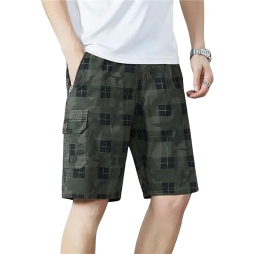 MITALITY Kurze Hosen Outdoor Casual Shorts Für Männer Plaidlarge Tasche Fünf-Punkte-Strandhosen Freizeitshorts Für Männer-Grün-XXL von MITALITY