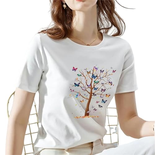MITALITY T-Shirts für Damen Damen Sommer Kurzärmeliges Schmetterlingsprint Mode Frauen Lässiges T-Shirt Frauen Kurzärmeliges T-shirt-05-xl von MITALITY