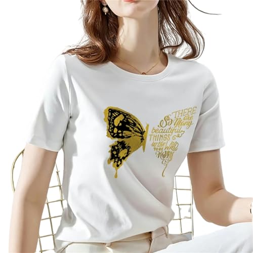 MITALITY T-Shirts für Damen Damen Sommer Kurzärmeliges Schmetterlingsprint Mode Frauen Lässiges T-Shirt Frauen Kurzärmeliges T-shirt-09-m von MITALITY