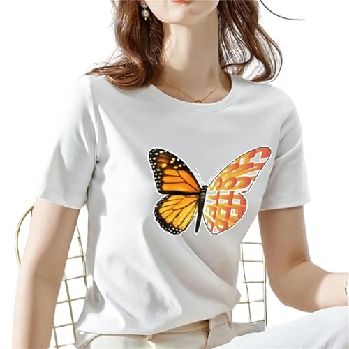 MITALITY T-Shirts für Damen Damen Sommer Kurzärmeliges Schmetterlingsprint Mode Frauen Lässiges T-Shirt Frauen Kurzärmeliges T-shirt-13-m von MITALITY