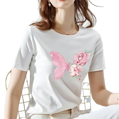 MITALITY T-Shirts für Damen Damen Sommer Kurzärmeliges Schmetterlingsprint Mode Frauen Lässiges T-Shirt Frauen Kurzärmeliges T-shirt-20-m von MITALITY