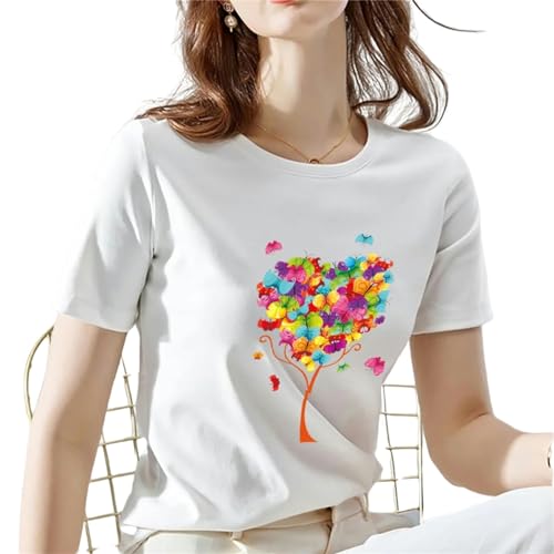 MITALITY T-Shirts für Damen Damen Sommer Kurzärmeliges Schmetterlingsprint Mode Frauen Lässiges T-Shirt Frauen Kurzärmeliges T-shirt-22-m von MITALITY