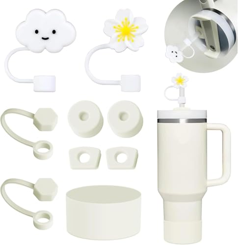 MIVORA Stanley Cup Zubehör, enthält 6 Stanley Cup Auslaufschutz, 2 Stück Strohdeckel, 1 Silikonhülle für Stanley Cup 1,2 l- und 850 ml-Becher Stanley Cup Accessories(Beige) von MIVORA