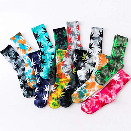 MIWNXM 10 Paare Tie-Dyed Maple Leaf Socks Long Fashion Weed Socks Men Skateboard Hiphop Socks Women Couple Socks von MIWNXM