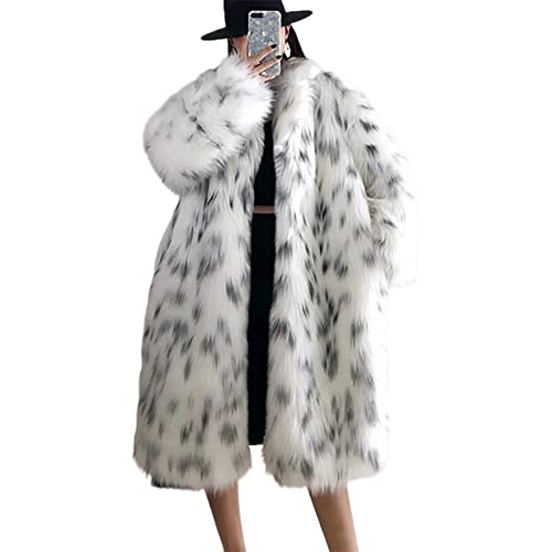 Kunstpelz Mantel Damen Y2K Weißer Leopard Faux Fur Plüschjack Fashion Anzugkragen Flauschige Fleece Coat Winter Verdicken Lange Ärmel Outwear (Color : White, Size : L) von MIYYO