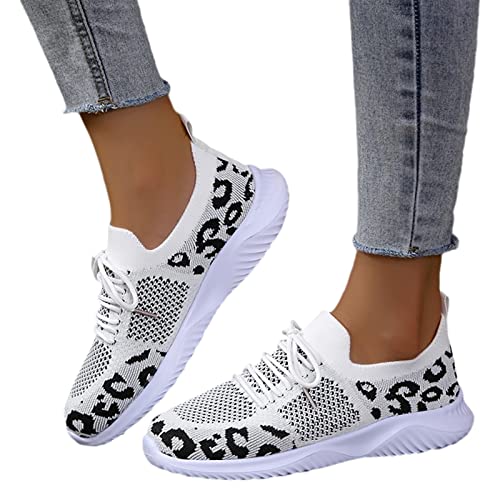 MIYYO Damen Freizeit Walkingschuhe Retro Leoparden Print Turnschuhe Sommer Atmungsaktiv Strick Mesh Straßenlaufschuhe Leicht Weiche Sohle Orthopädische Schuhe (Color : Black, Size : 37 EU) von MIYYO