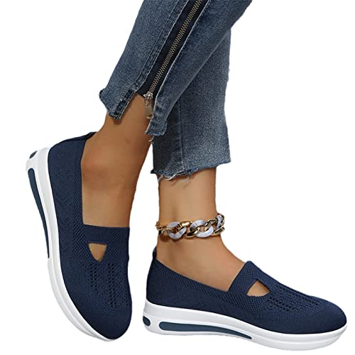 MIYYO Damen Orthopädische Schuhe Klassisch Slip-on Sneaker Sommer Atmungsaktiv Strick Mesh Walkingschuhe Leicht Bequem Weiche Sohle Turnschuhe (Color : Blue, Size : 36 EU) von MIYYO