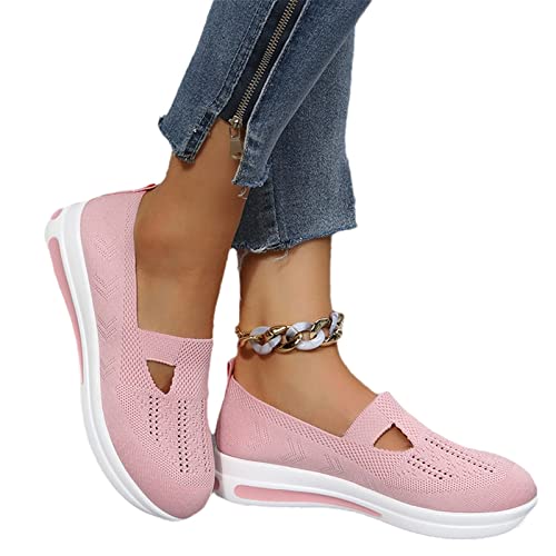 MIYYO Damen Orthopädische Schuhe Klassisch Slip-on Sneaker Sommer Atmungsaktiv Strick Mesh Walkingschuhe Leicht Bequem Weiche Sohle Turnschuhe (Color : Pink, Size : 38 EU) von MIYYO