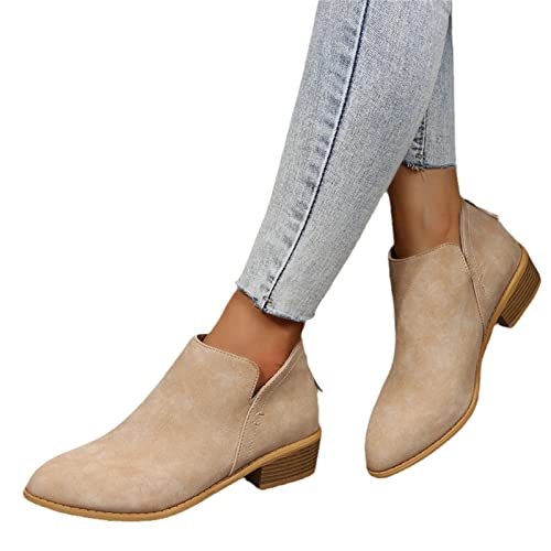 MIYYO Elegant Stiefeletten Damen Chelsea Ankle Boots Mit Blockabsatz Biker Booties Mit Reißverschluss Frauen Herbst Winter Knöchel Schuhe Freizeit Kurz Stiefel Für Party (Color : Beige, Size : 35 EU) von MIYYO