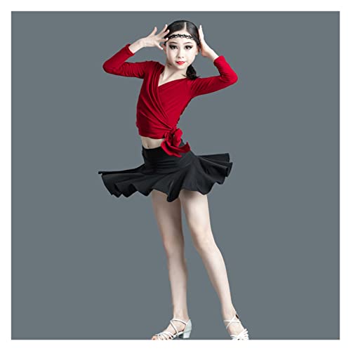 MIYYO Kinder Latin Dance Dress Mädchen Latein Tanz Kleider Schüler Dancewear Für Rumba Samba Cha Cha Tango Girls Tanz Bühnenauftritte Kostüm Für Party (Color : Long Sleeve, Size : 140) von MIYYO
