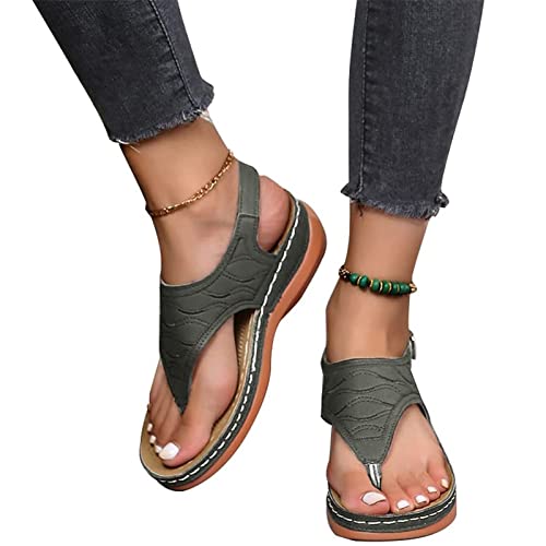 MIYYO Orthopädische Sandalen Für Damen Retro Zehentrenner Sandaletten Komfort Walking Pantoffeln with Arch Support PU-Leder Plateau Sandals Freizeit Boho Strandschuhe (Color : Green, Size : 42 EU) von MIYYO