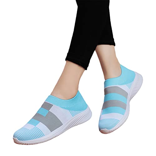 MIYYO Slip-on Sportschuhe Damen Strick Mesh Atmungsaktiv Walkingschuhe Fashion Patchwork Turnschuhe Frühling Sommer Leicht Bequem Orthopädische Schuhe (Color : Blue, Size : 38 EU) von MIYYO
