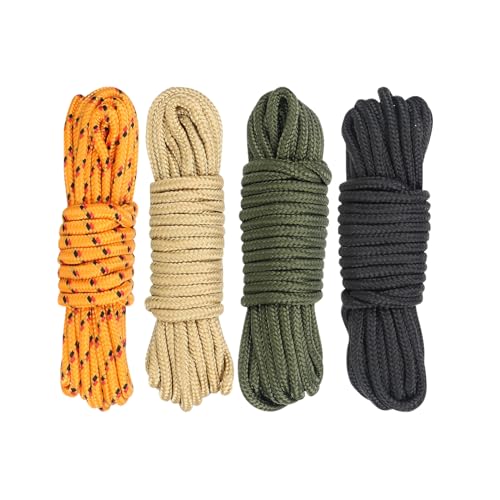 MJFENDAI 4 Stück Paracord 4mm, 19ft/6 Meters Paracord Set, Paracord 550 Nylonschnur für Outdoor Camping, Outdoor Ausrüstung, für Die Herstellung von DIY Armband von MJFENDAI