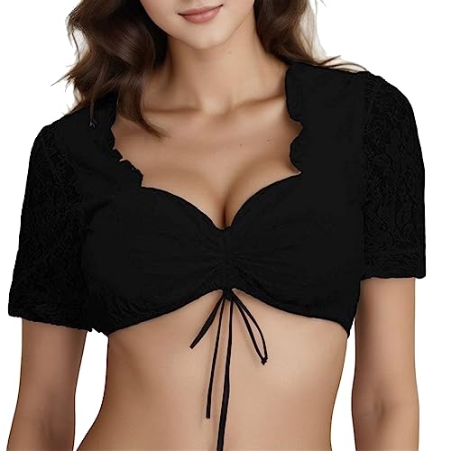 MJIQING Dirndlbluse Damen Spitze Dirndl Bluse Damen Dirndlbluse Langarm Dirndlbluse weiß schlicht Dirndlbluse hochgeschlossen Dirndlbluse+Spitze Dirndlbluse hochgeschlossen Dirndlbluse Langarm von MJIQING