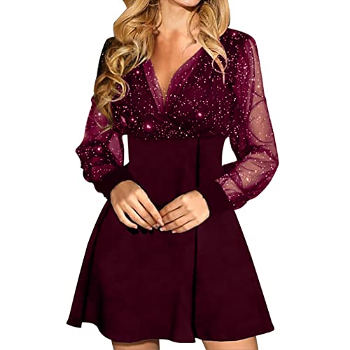 MJIQING Kleid Winter Damen Langarm Kleid mit Federn rückenfreies Kleid Abendkleid Damen lang Plus Size Damen Kleid badekleid Sweatkleid Damen Damen Abendkleid cocktailkleid Damen kurz von MJIQING