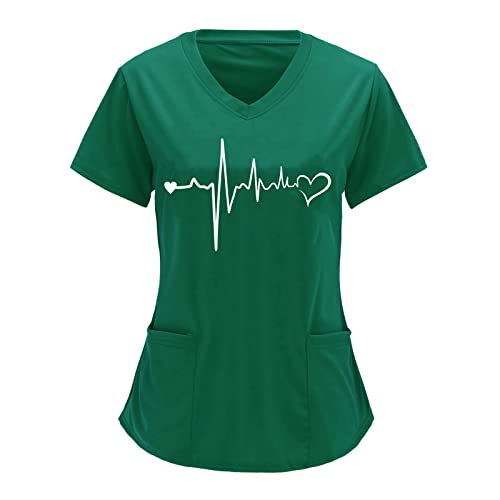 MJIQING Krankenhaus Schlupfhemd Bluse Große Größen Kurzarm V-Neck Kasack Damen Pflege Mit Karikatur Motiv Und Taschen Uniform Berufskleidung Altenpflege Kleidung Schlupfkasack Uniformen von MJIQING