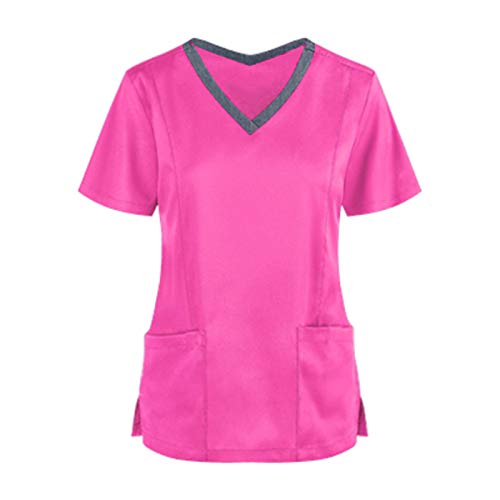 MJIQING Schlupfkasack Damen Große Größen Kurzarm V-Neck Kasack Damen Pflege Mit Karikatur Motiv Und Taschen Uniform Berufsbekleidung Medizinische Krankenschwester Nurse Uniformen von MJIQING