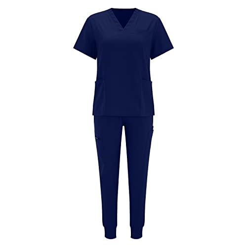 MJIQING Unisex Medizinische Uniform Set mit Kasack und Hose, Einfarbig Medical Schrubb-Set, Pflege Berufsbekleidung von MJIQING