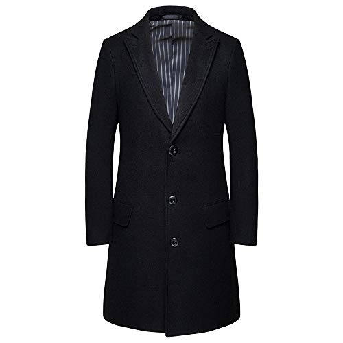 MJOCT Umlegekragen lässig Winter Lange Jacke Mantel Größe Wolle Herrenmantel,Black,5XL von MJOCT