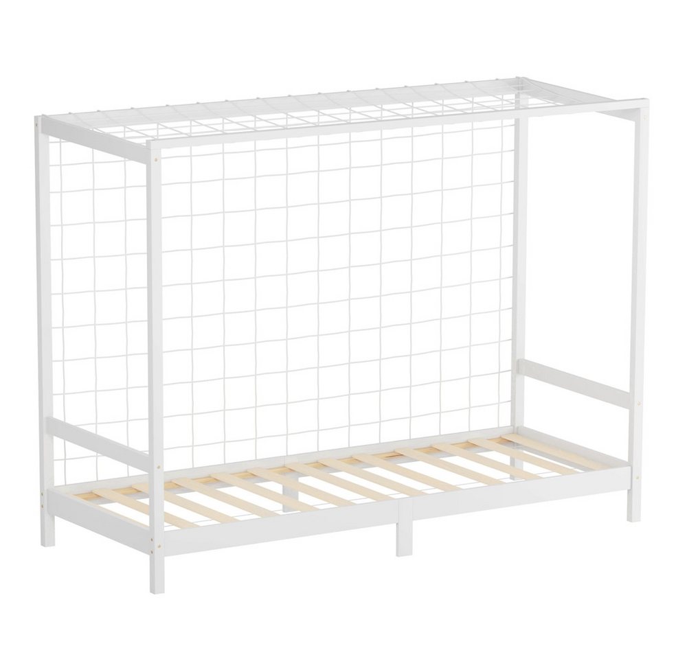 ML-DESIGN Spielbett Fußballtor Einzelbett für Kinder Holzbett mit Lattenrost & Tornetz, Abenteuerbett zum Spielen 90x200cm Weiß Kinderbett Holzbettgestell von ML-DESIGN