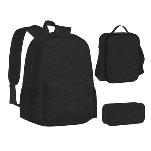 MLTRFGJ 3-teiliges Rucksack-Set mit schwarzem Leopardenmuster, kombiniert Rucksack, Federmäppchen und Lunchtasche, Schwarz , Einheitsgröße, Schulranzen von MLTRFGJ