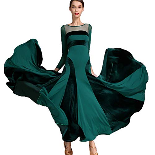 MLYYX Handgefertigte Gesellschaftstanzkleider für Damen Modernes Samtkostüm Walzer Tango Turnierkleid mit Netzstoff Tolle Swingröcke,Grün,XL von MLYYX