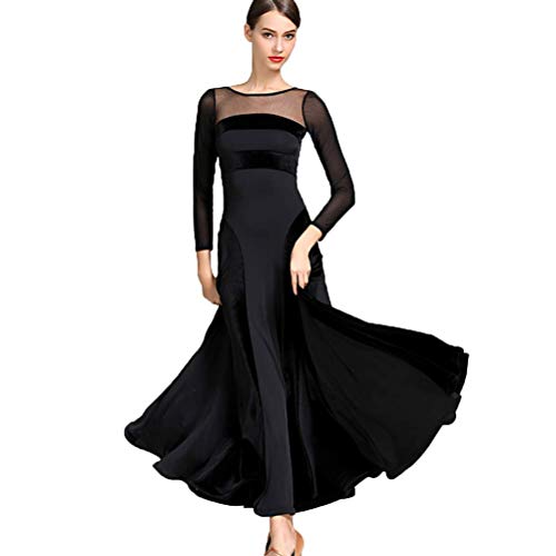 MLYYX Handgefertigte Gesellschaftstanzkleider für Damen Modernes Samtkostüm Walzer Tango Turnierkleid mit Netzstoff Tolle Swingröcke,Schwarz,L von MLYYX