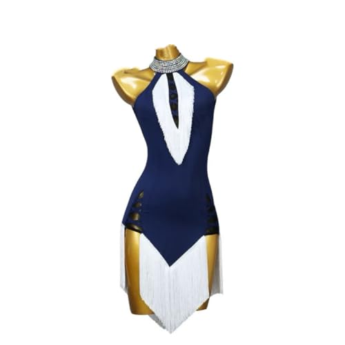MLYYX Latein-Tanzkleid Mit Quaste Ärmelloses Standard-Trainingskleid Professionelles Tango-Salsa-Kostüm Trikot,Blau,XXL von MLYYX