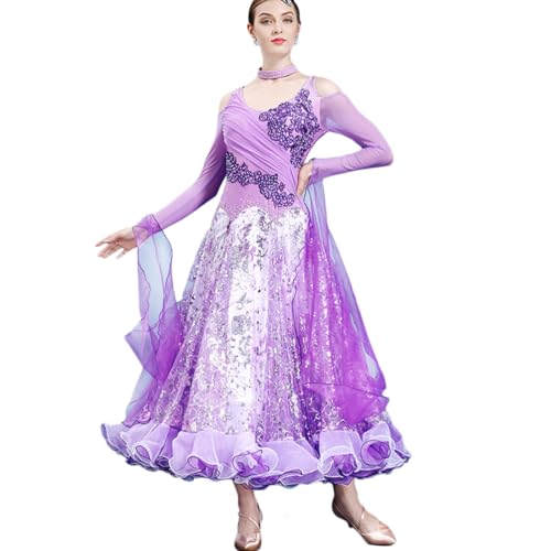 MLYYX Professionelle Gesellschaftstanzkleider Moderner Tanzanzug Mit Stickerei Walzer Wettbewerbskostüm Trägerloses Tango Partykleid Mit Strasssteinen,Lila,3XL von MLYYX