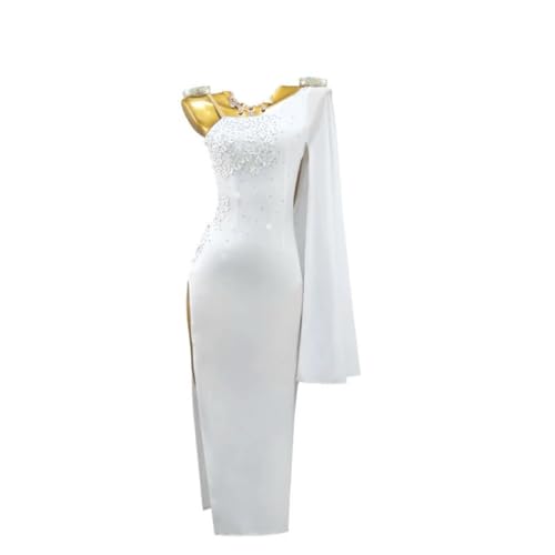 MLYYX Schlitzrock Mit Applikation Maxikleid Professionelle Lateinamerikanische Wettkampfkostüme Rückenfreies Cha-Cha Tanz Outfit Asymmetrisch,Weiß,XXS von MLYYX