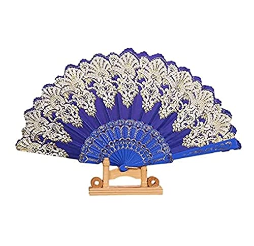 MMRTDJDR Eleganter Spitzen-Klappfächer - 2er-Set, perfekt für Partys und Tanzen, schönes Blumendesign, Handheld-Größe, dekorativer Papierfächer (blau) von MMRTDJDR