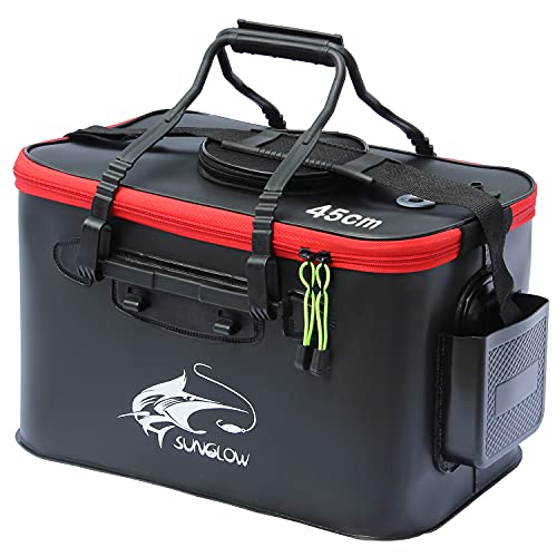 Angeleimer, Tragbarer Faltbarer Angelköder-Eimer，Multifunktionaler Behälter für lebende Angelköder, Outdoor-Camping-Eva-Angeltasche und Fischschutzeimer(Schwarz, 30L) von MMSGA