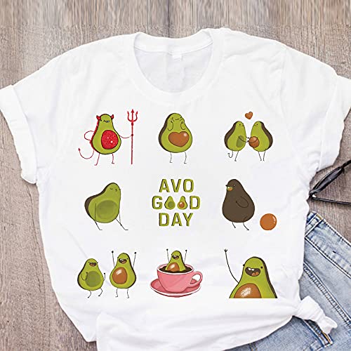 MNJLB T-Shirts Für Damen Modedruck Fitness Avocado Grafik Weiß T-Shirt,Sommer 90Er Jahre Cartoon Kurzarm Print Kleidung,Weibliche Kleidung Tops T-Shirts T-Shirt Für Frauen,Avocado,E,Klein von MNJLB