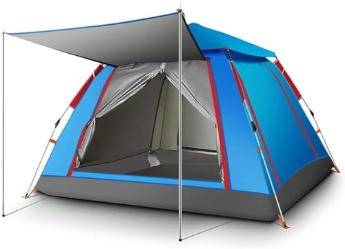 Campingzelt für 4–6 Personen, automatisches Pop-Up-wasserdichtes Familienzelt, Outdoor, tragbares Kuppelzelt, 2 Farben (Größe: 215 x 215 x 142 cm, Farbe: Blau) von MNOIINM