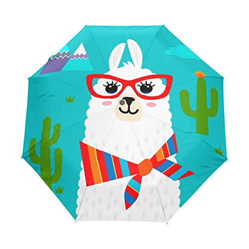 Lustiger Regenschirm aus Alpaka, faltbar, Winddicht, Regen, automatischer Öffnung, für Reisen, UV-Schutz für Frauen und Herren von Mnsruu