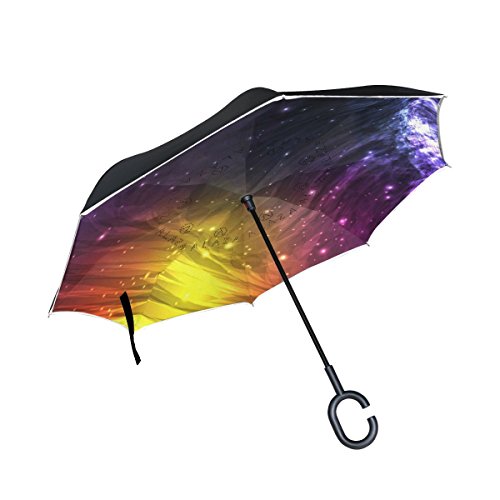 Mnsruu Umgekehrter Regenschirm, wunderbarer Cosmic Galaxy-Regenschirm, doppellagig, C-förmiger Griff, winddichter UV-Schutz und selbststehender umgekehrter Regenschirm von Mnsruu