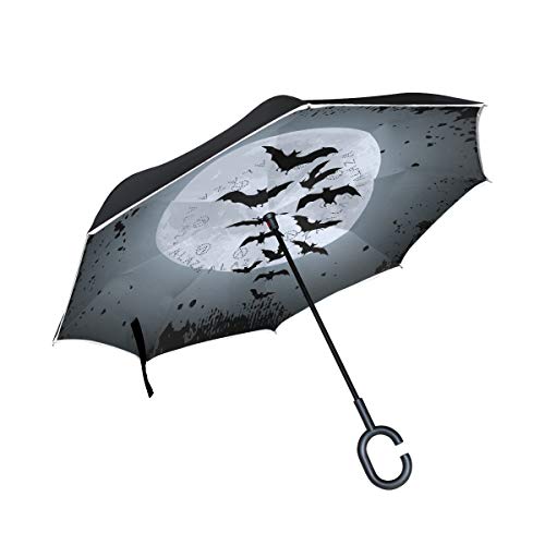 MNSRUU Umkehrbare Regenschirme, Fledermaus-Muster, doppellagig, faltbar, Winddicht, UV-Schutz, Winddicht, Reise-Regenschirm für Damen und Herren von Mnsruu