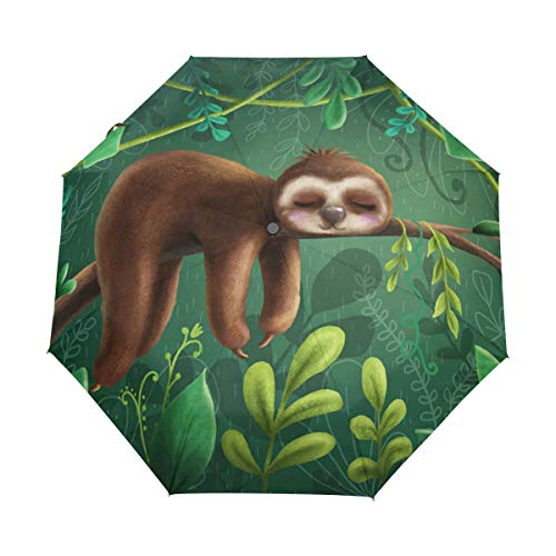 Niedlicher Faultier-Regenschirm, faltbar, Winddicht, Regen, automatischer Öffnung, Reise-Regenschirm, UV-Schutz für Damen und Herren von Mnsruu