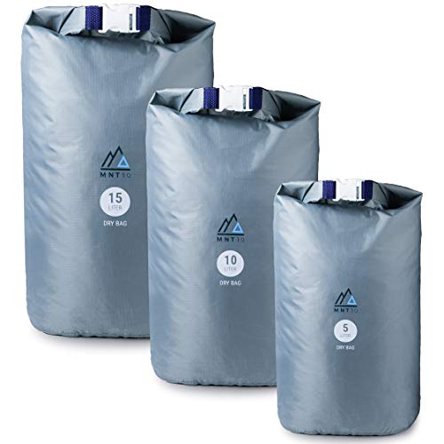 MNT10 Dry Bag Ultra-Light I Drybag in 5l, 10l, 15l I Wasserfeste Tasche Ultraleicht für Reisen, Outdoor und Camping I Trockenbeutel leicht & widerstandsfähig (01 - Grau, 10 Liter) von MNT10