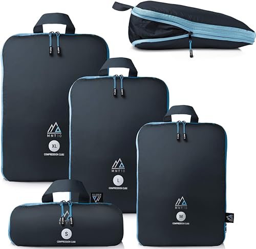 MNT10 Packtaschen mit Kompression S, Blau, Packwürfel mit Schlaufe als Koffer-Organizer, leichte Kompressionsbeutel für den Rucksack (1x Gr. S) von MNT10