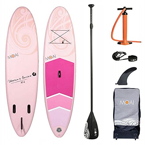 MOAI 10'6" Damen SUP Stand Up Paddle Board – Premium-Paket inklusive Fiberglass Paddel, Tasche, Pumpe und Flosse Aufblasbar Sup Board von MOAI