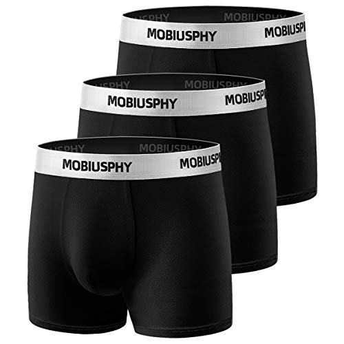 MOBIUSPHY Boxershorts Herren Baumwolle Unterhosen Männer Unterwäsche Basic Boxer Shorts Schwarz 3er Pack S von MOBIUSPHY