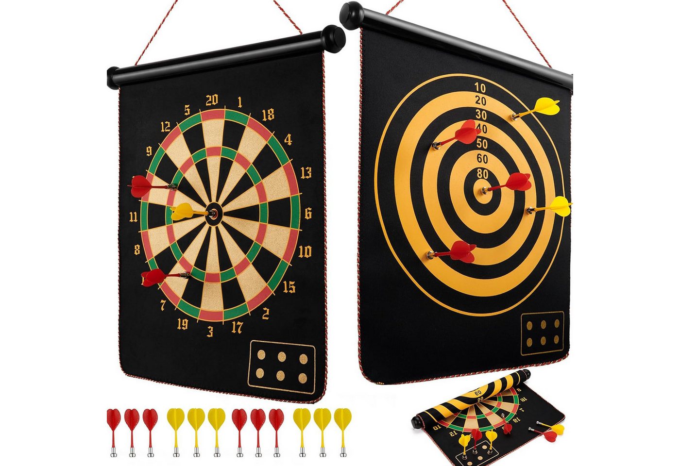 MODFU Dartscheibe Magnetisch Sichere Dartscheiben Dartboard Doppelseitige 12 Pfeilen Set, (aufrollbar 15 inch mit 12 Sicheren Darts), für Kinder Erwachsene Indoor Outdoor Spiel von MODFU