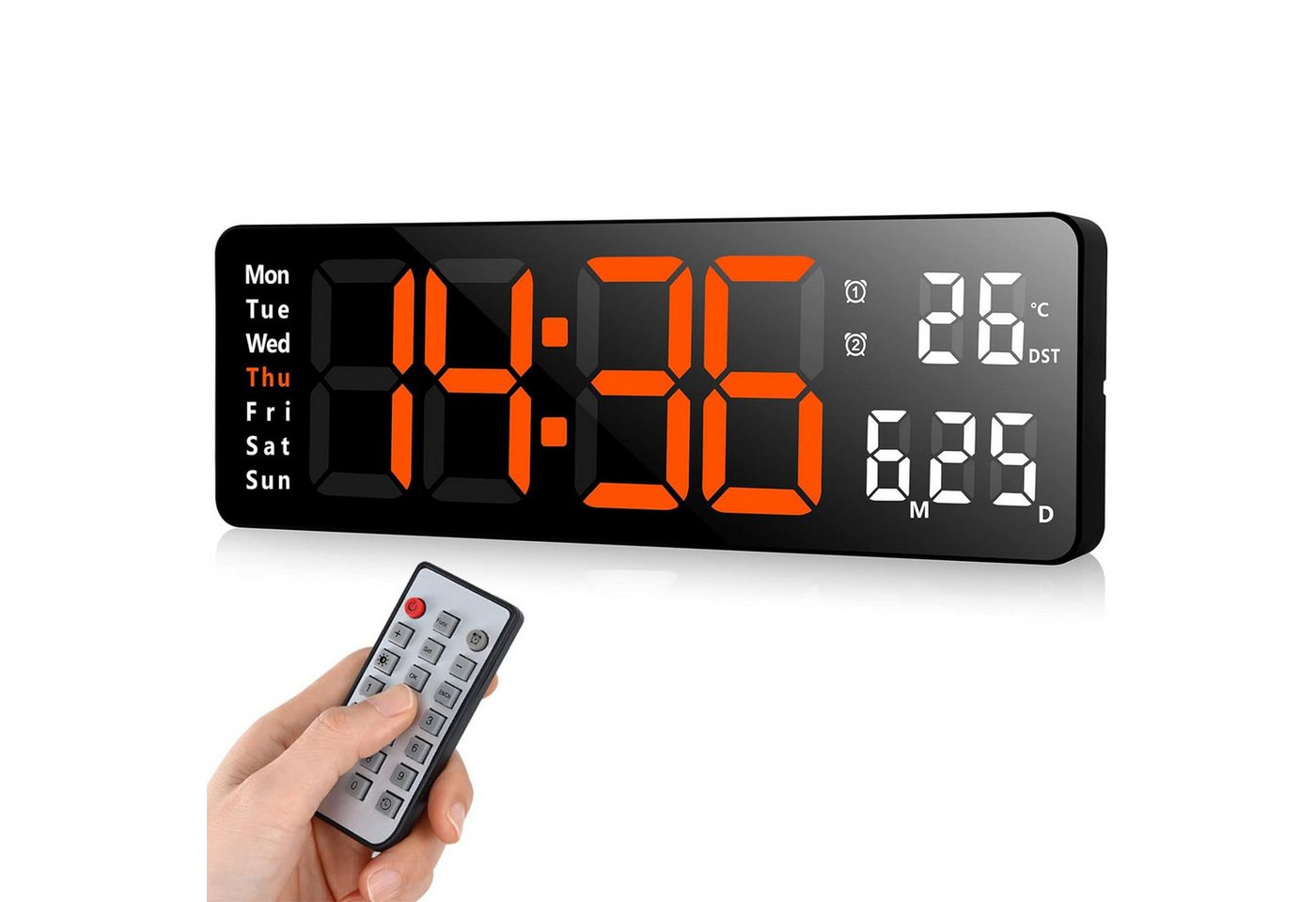 MODFU Wanduhr 13 Zoll LED Digitale Wand Uhr Küchenuhr Digitaluhr Tischuhr Wandwecker (Digital Wecker mit Fernbedienung Timing Countdown 13-Zoll-Großdisplay) von MODFU