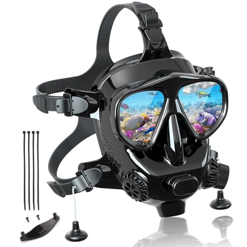 Tauchmaske Vollgesichtsmaske mit Kamerahalterung, MODJUEGO Einstellbare Tauchmaske 180 Panoramablick für Erwachsene Anti-Fog Anti-Leak Dry Top Set von MODJUEGO